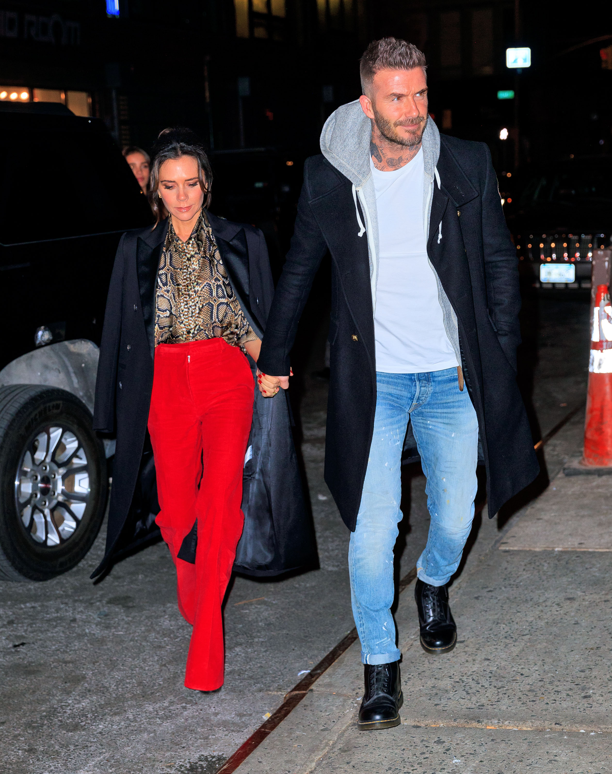 Victoria and David Beckham walking in NYC