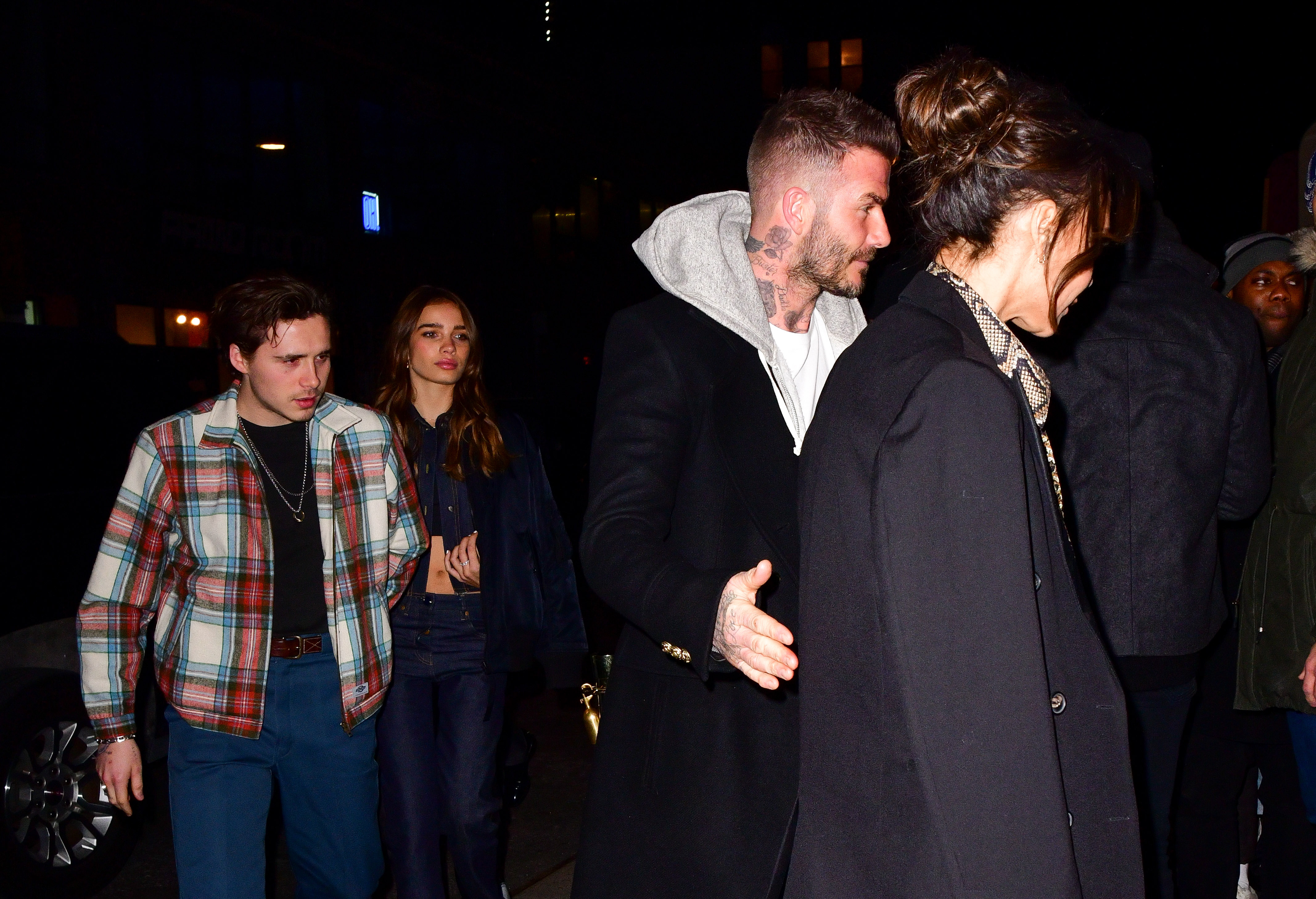 The Beckham family walking in NYC with Brooklyn's girlfriend Hanna Cross