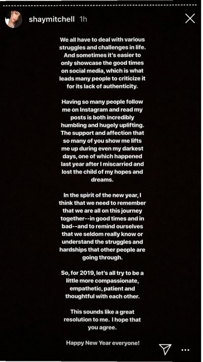 Shay Mitchell's message on Instagram