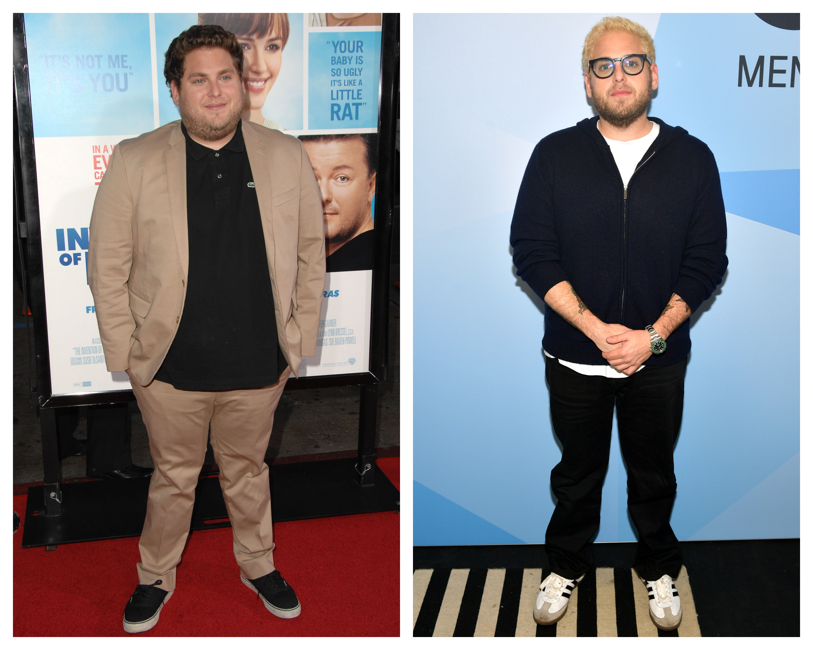 Split image of Jonah Hill in 2009 and Jonah Hill in 2018. 