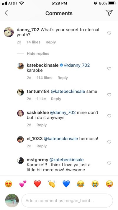 Kate Beckinsale, Instagram Comments