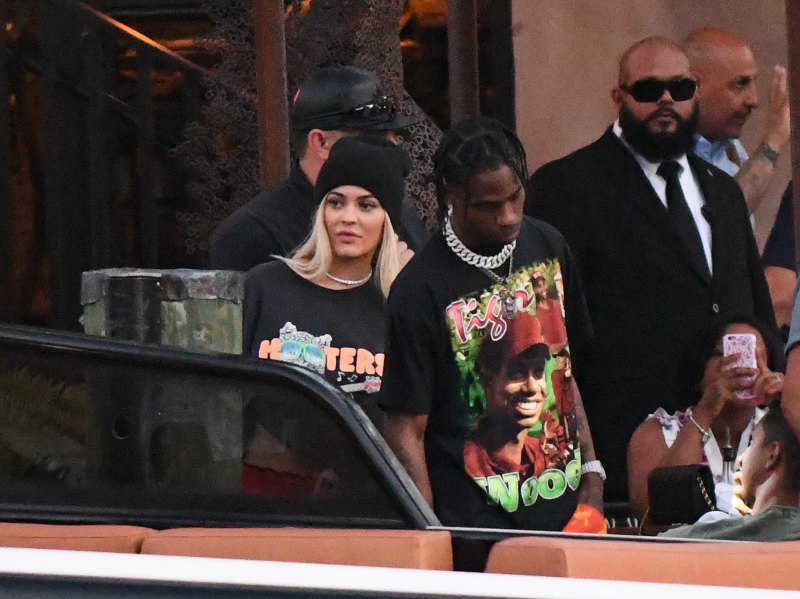 Kylie Jenner Wears Beanie and Tshirt With Travis Scott in Tshirt