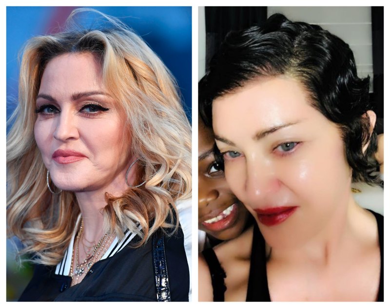 Split image of Madonna with two different kinds of hair