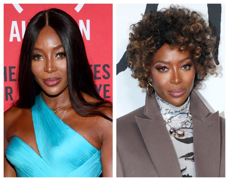 Split image of Naomi Campbell with two different kinds of hair