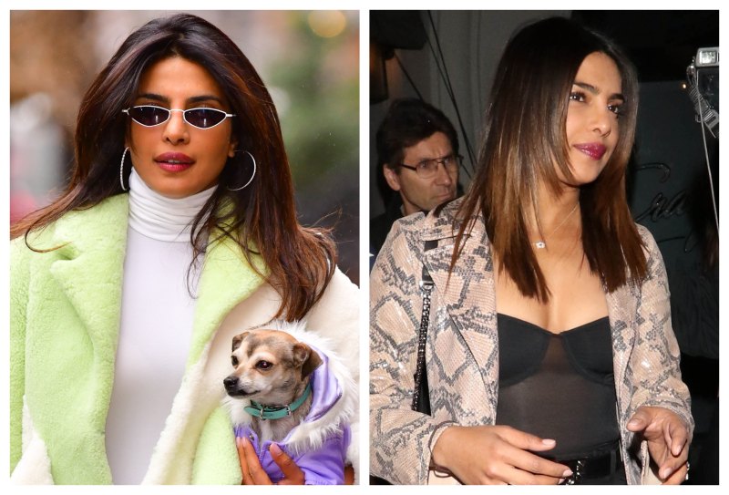 A split image of Priyanka Chopra with 2 different kinds of hair