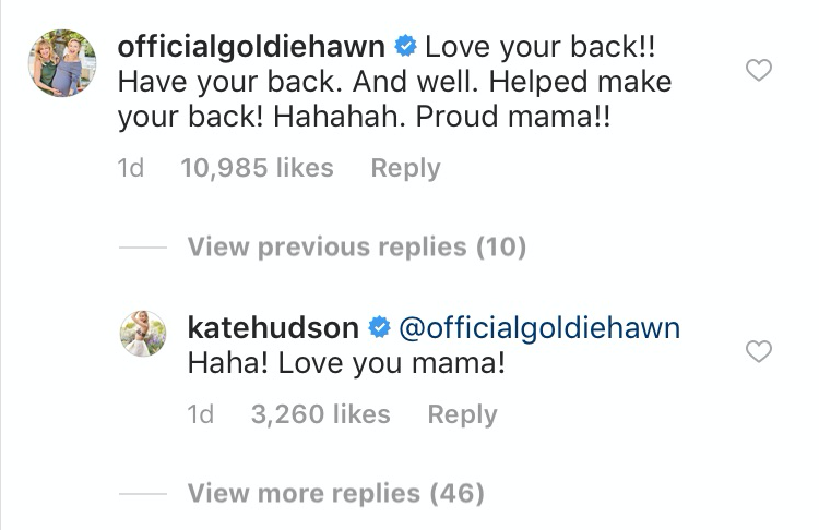 Kate Hudson, Goldie Hawn, Instagram Conversation Screen Shot