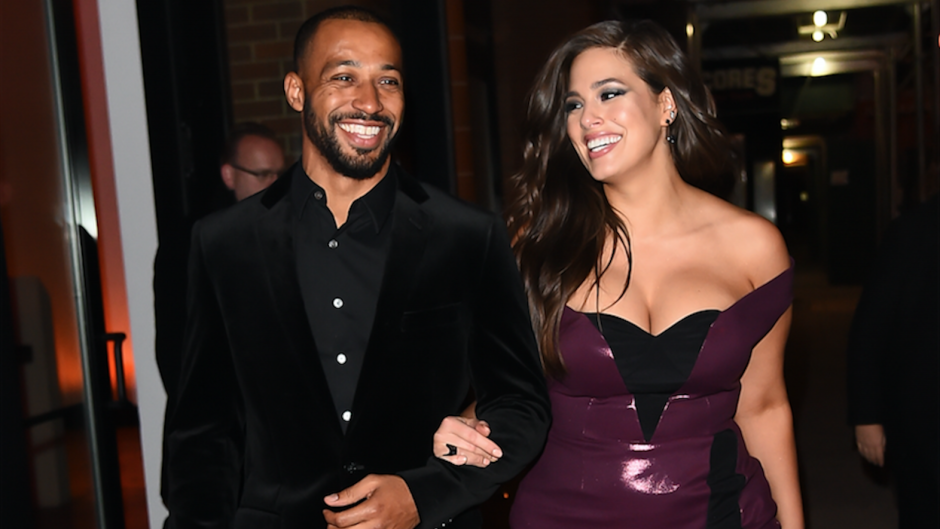 Ashley Graham walking with husband Justin Ervin in NYC