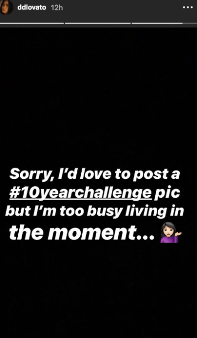 Demi Lovato instagram story 10 year challenge