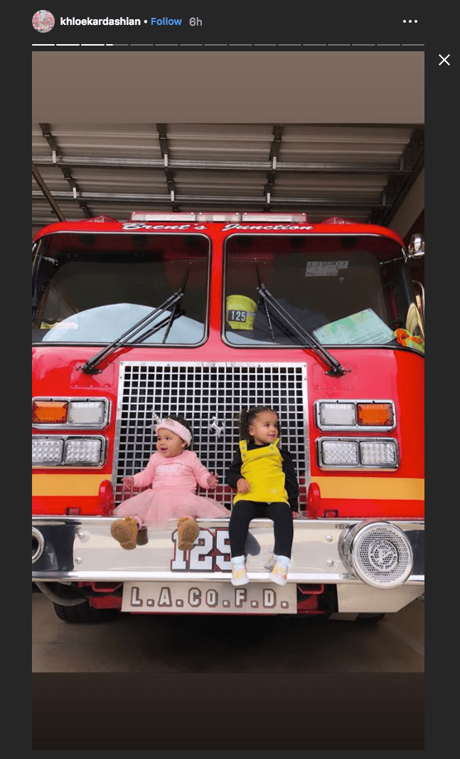 True Thompson and Dream Kardashian visiting their local firestation