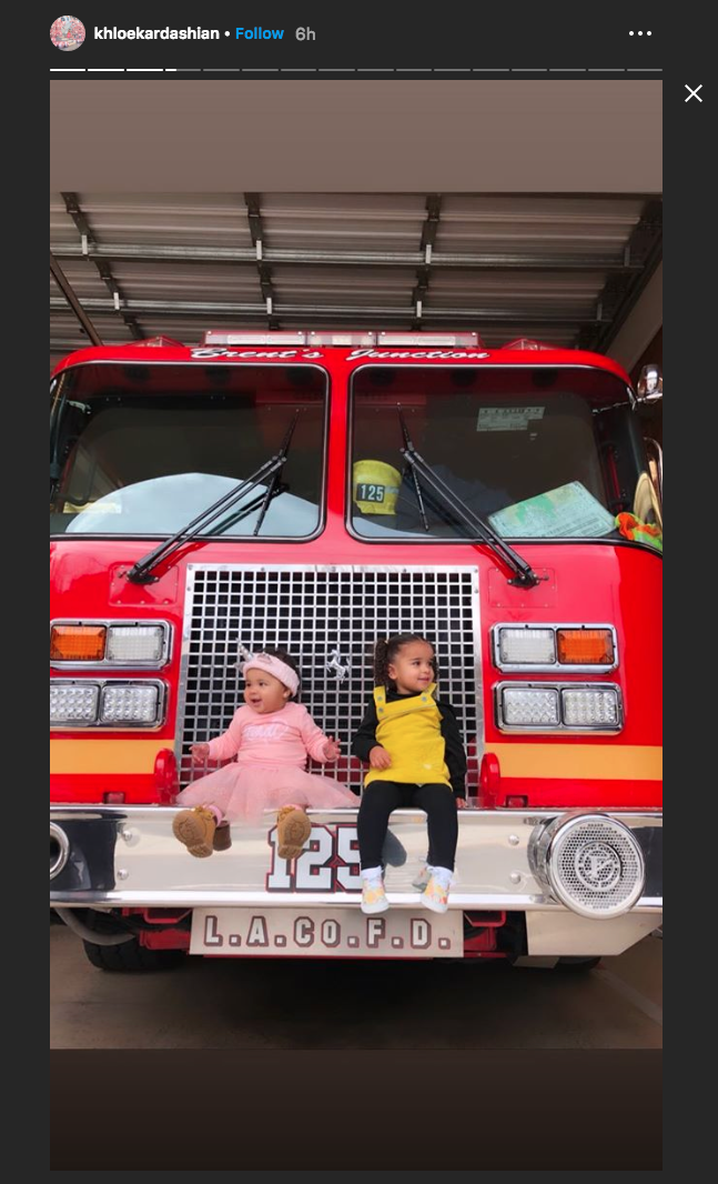 True Thompson and Dream Kardashian visiting their local firestation