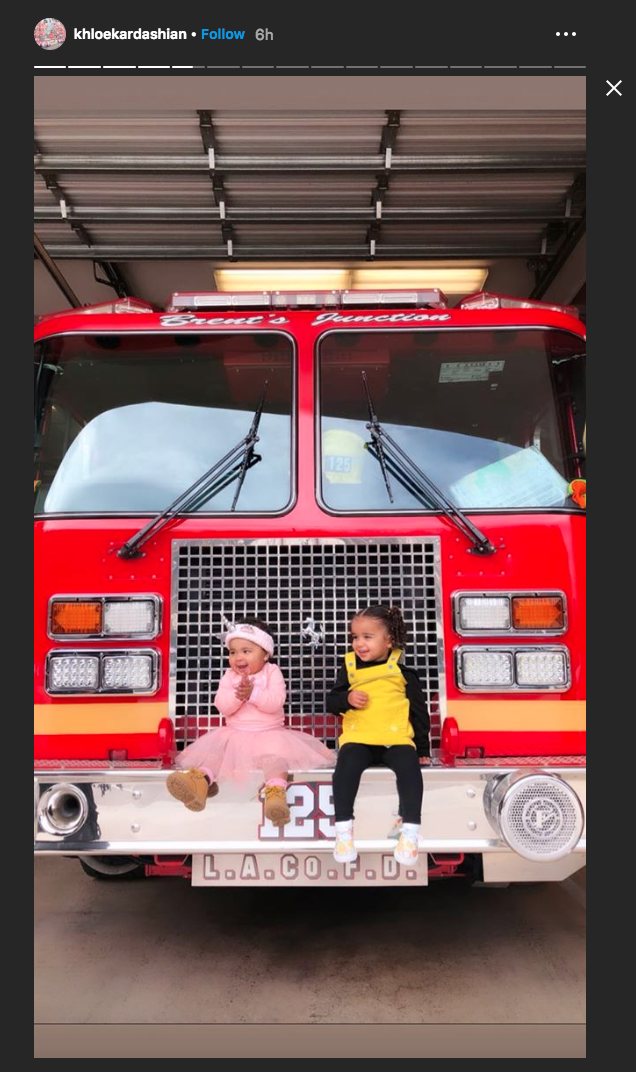 True Thompson and Dream Kardashian visiting their local firestation