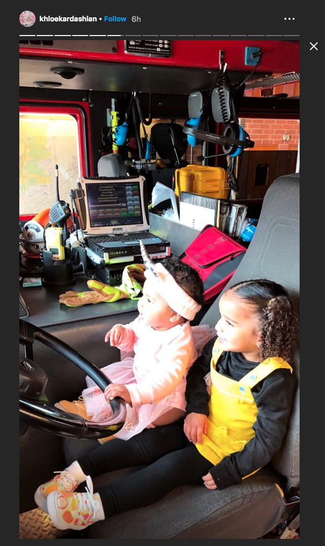 True Thompson and Dream Kardashian visiting their local firestation