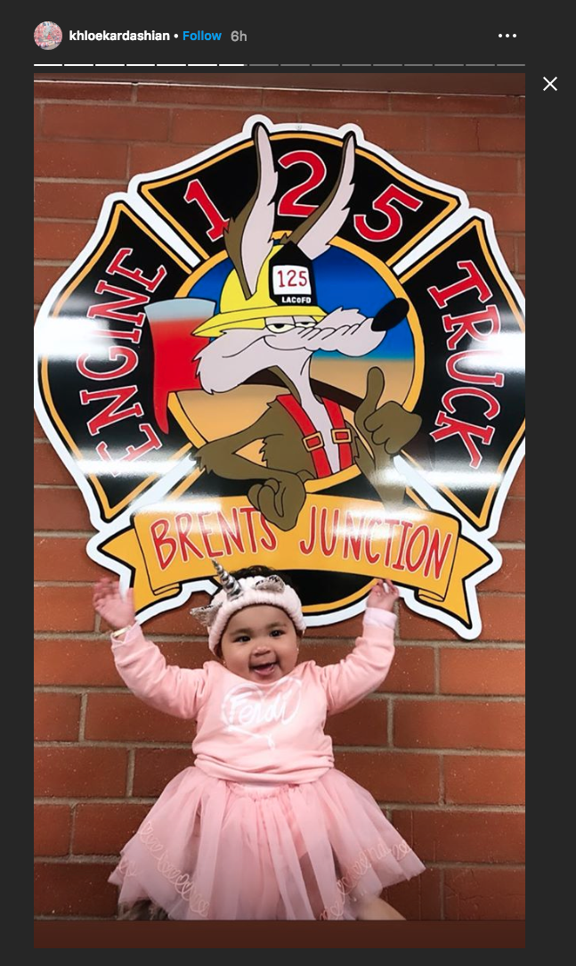 True Thompson and Dream Kardashian visiting their local firestation