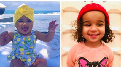A split image of True Thompson and Dream Kardashian