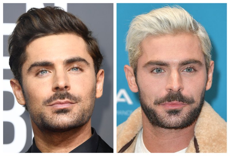 A split image of Zac Efron with 2 different kids of hair