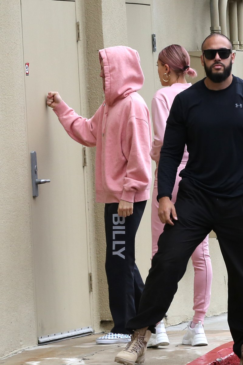 justin bieber hailey baldwin matching pink outfits newlyweds