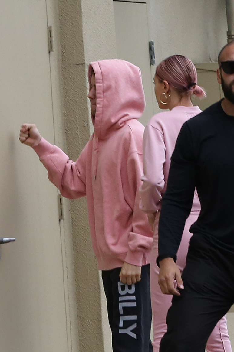 justin bieber hailey baldwin matching pink outfits newlyweds
