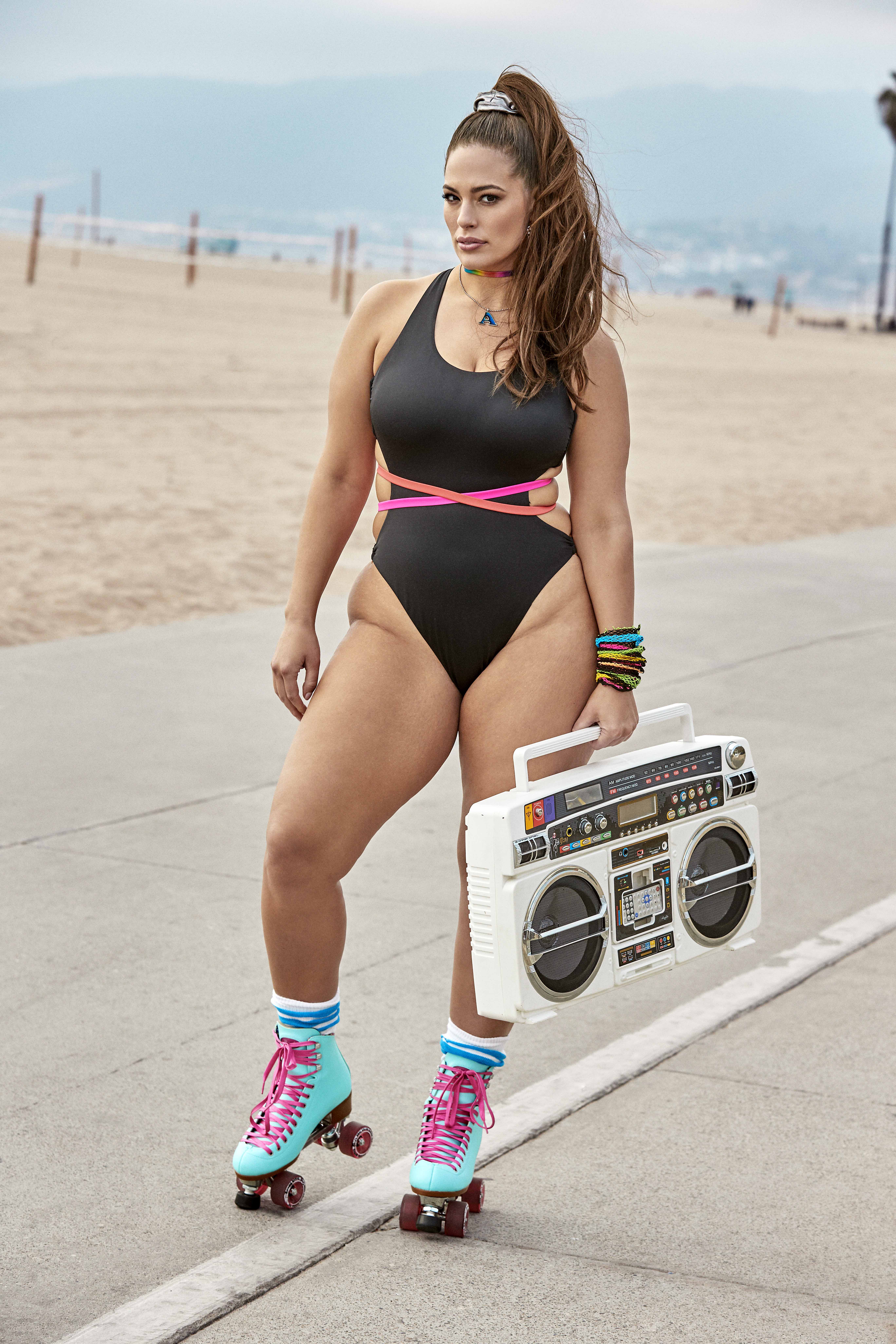 Ashley Graham poses in retro roller skating photo shoot