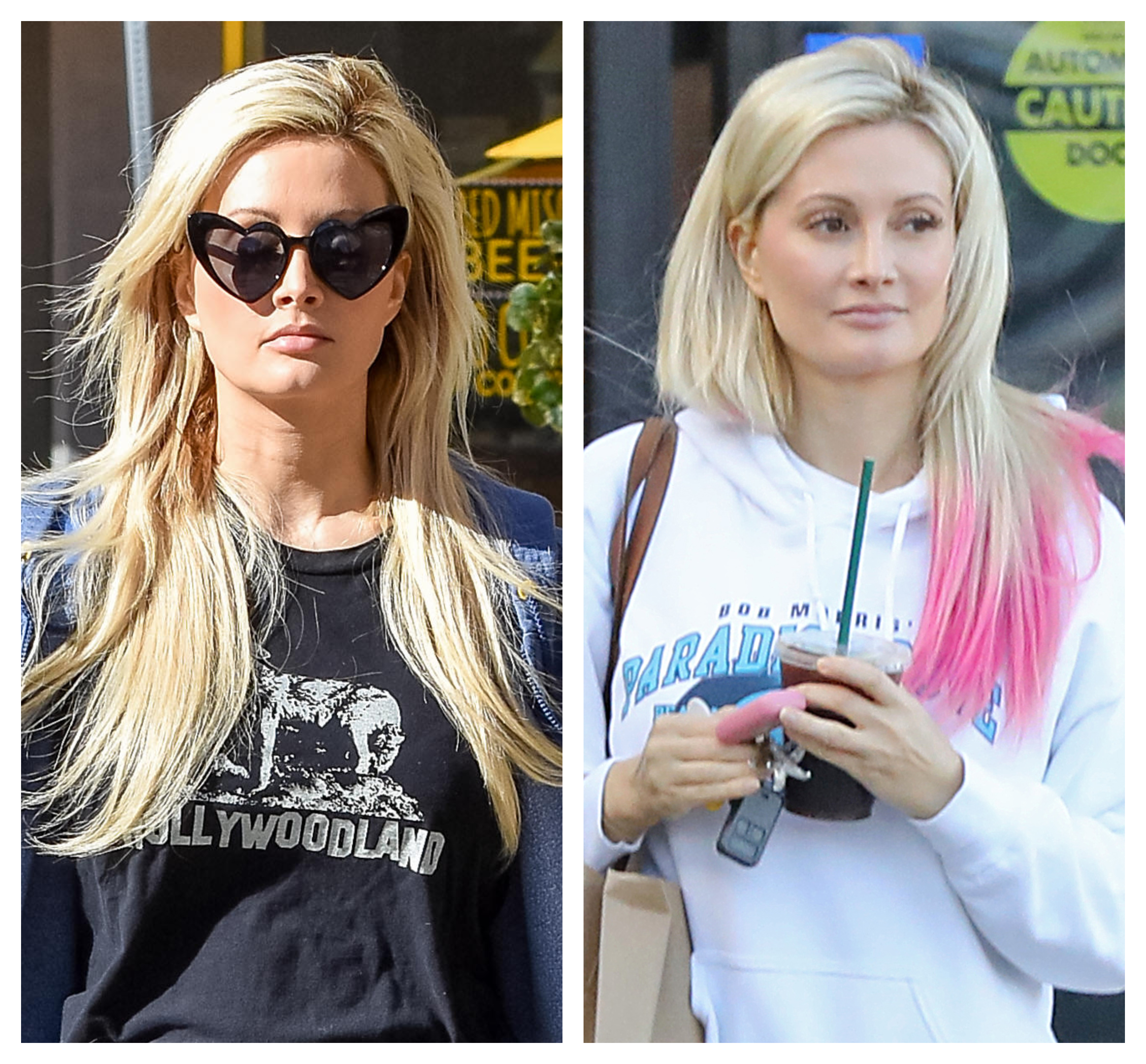 A split image of Holly Madison with two different hairstyles