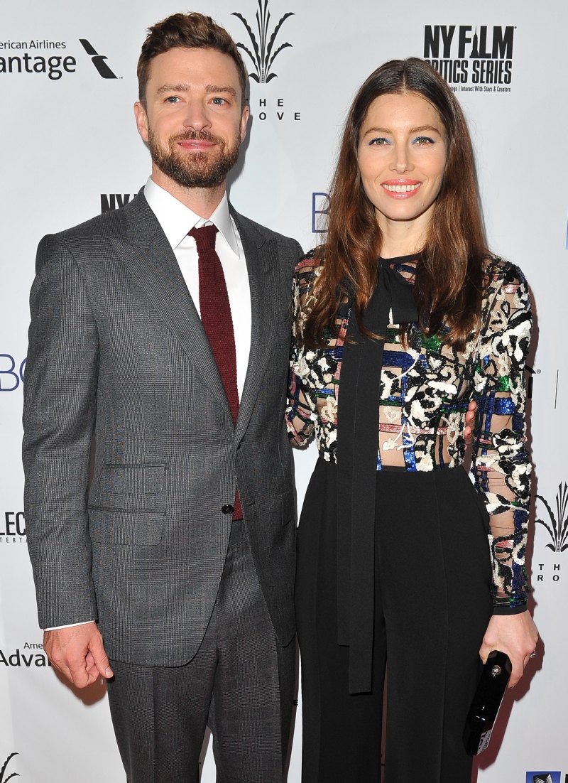 ustin Timberlake posing with wife Jessica Biel