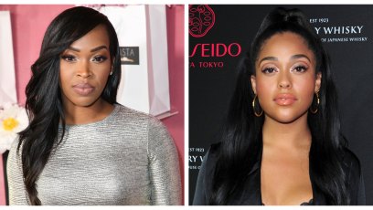 A split image of Jordyn Woods and one of the Haqq twins