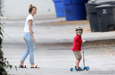 Katherine Schwarzenegger playing outside with Chris Pratt's son