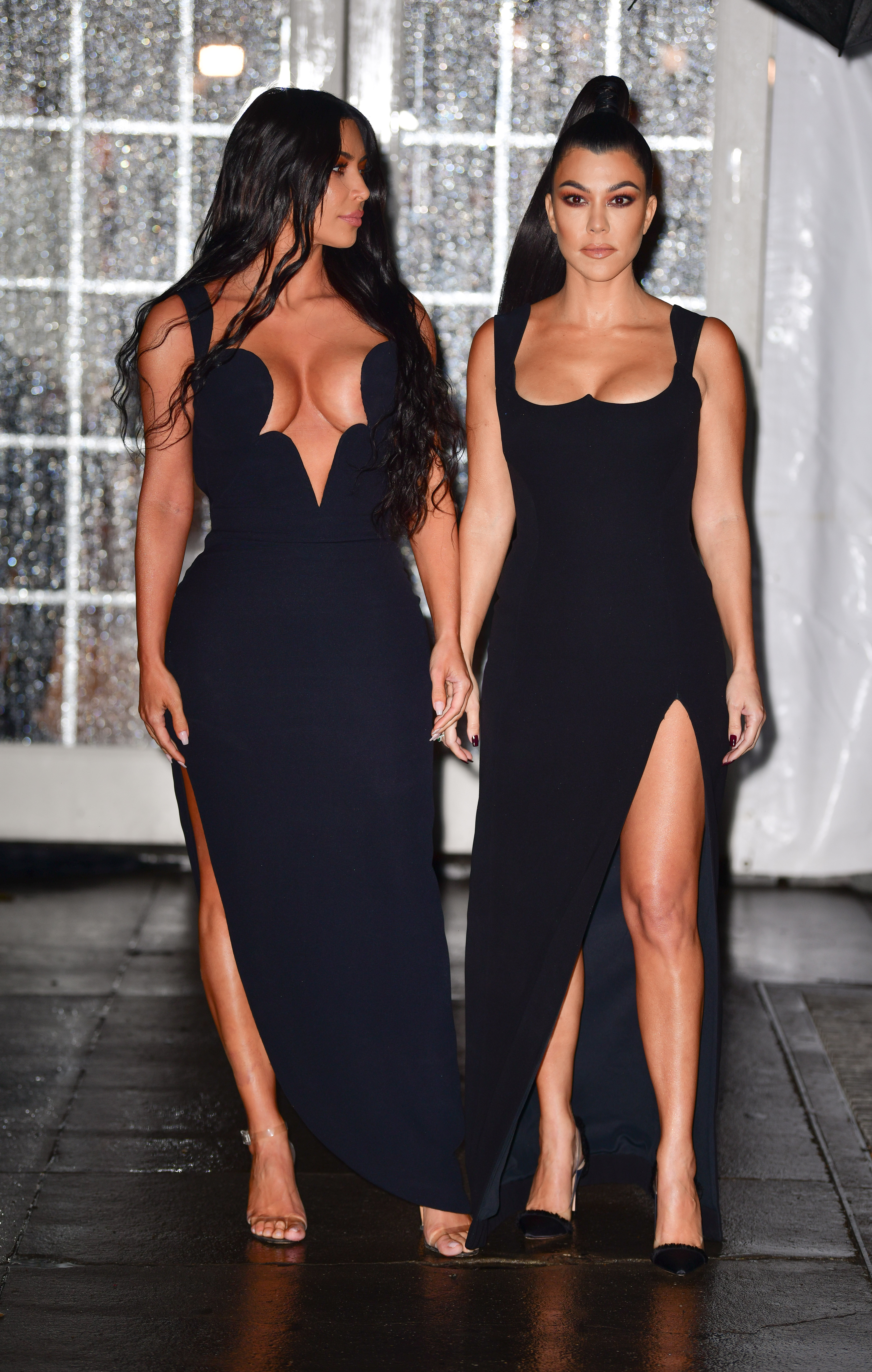 Kim Kardashian West and Kourtney Kardashian arrive to the amfAR Gala New York 2019 at Cipriani Wall Street on February 6, 2019 in New York City.