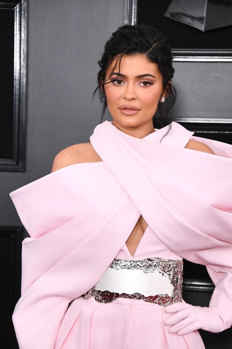 Kylie Jenner at the 2019 Grammy Awards wearing a pink jumpsuit