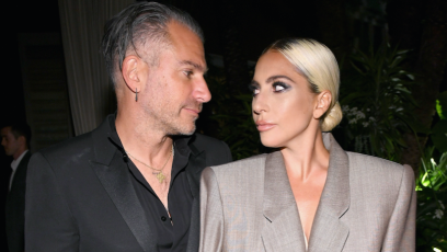 Lady Gaga and ex-fiance Christian Carino posing and looking at each other