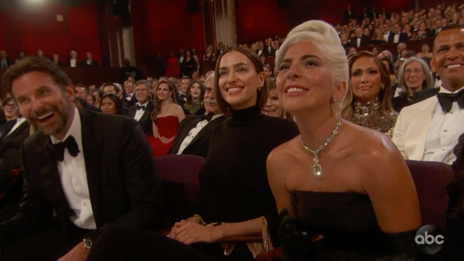 Lady Gaga Bradley Cooper Irina Shayk hang out at the Oscars