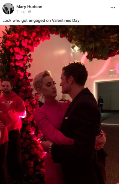 Katy Perry Orlando Bloom engaged on mom facebook