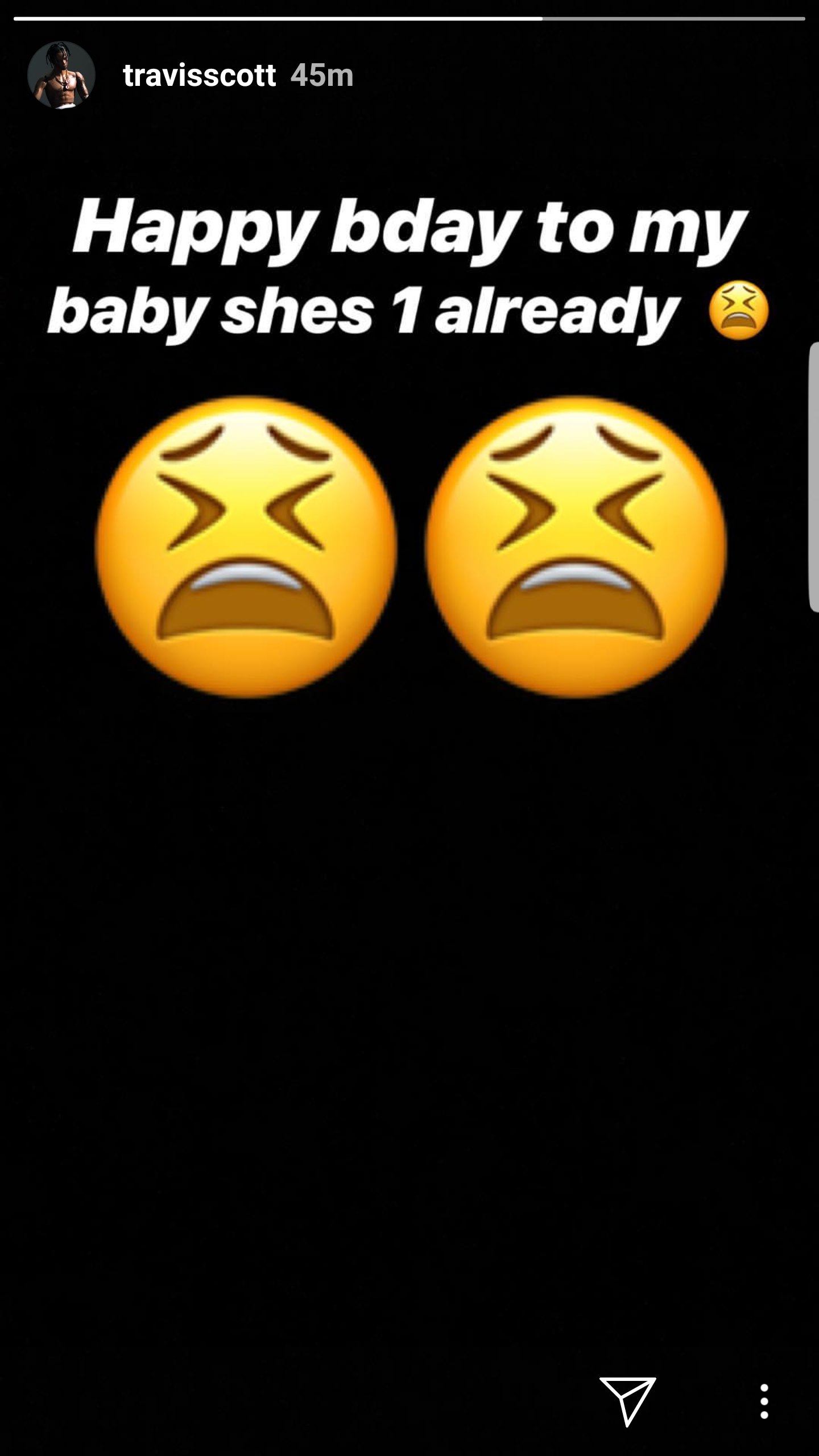 Travis Scott instagram story for Stormis birthday