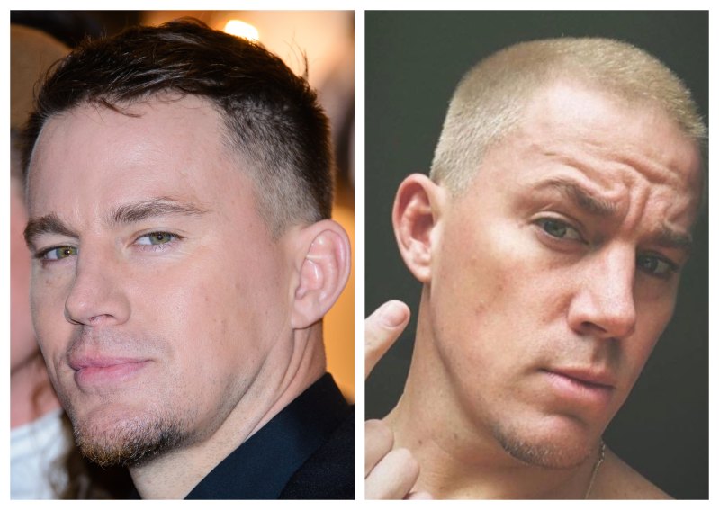 A split image of Channing Tatum with two different hairstyles.
