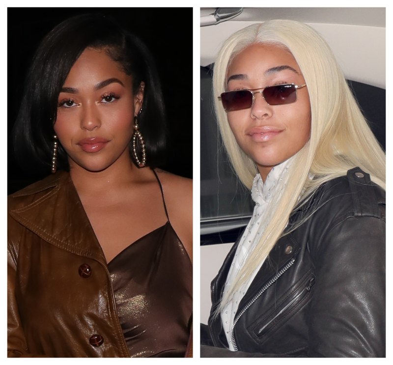 A split image of Jordyn Woods with two different hairstyles.