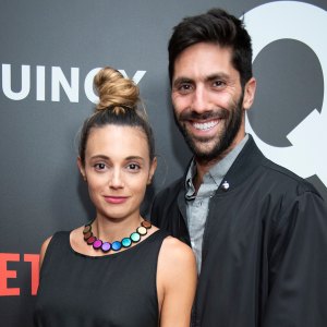 nev schulman and laura perlongo wearing black at an event