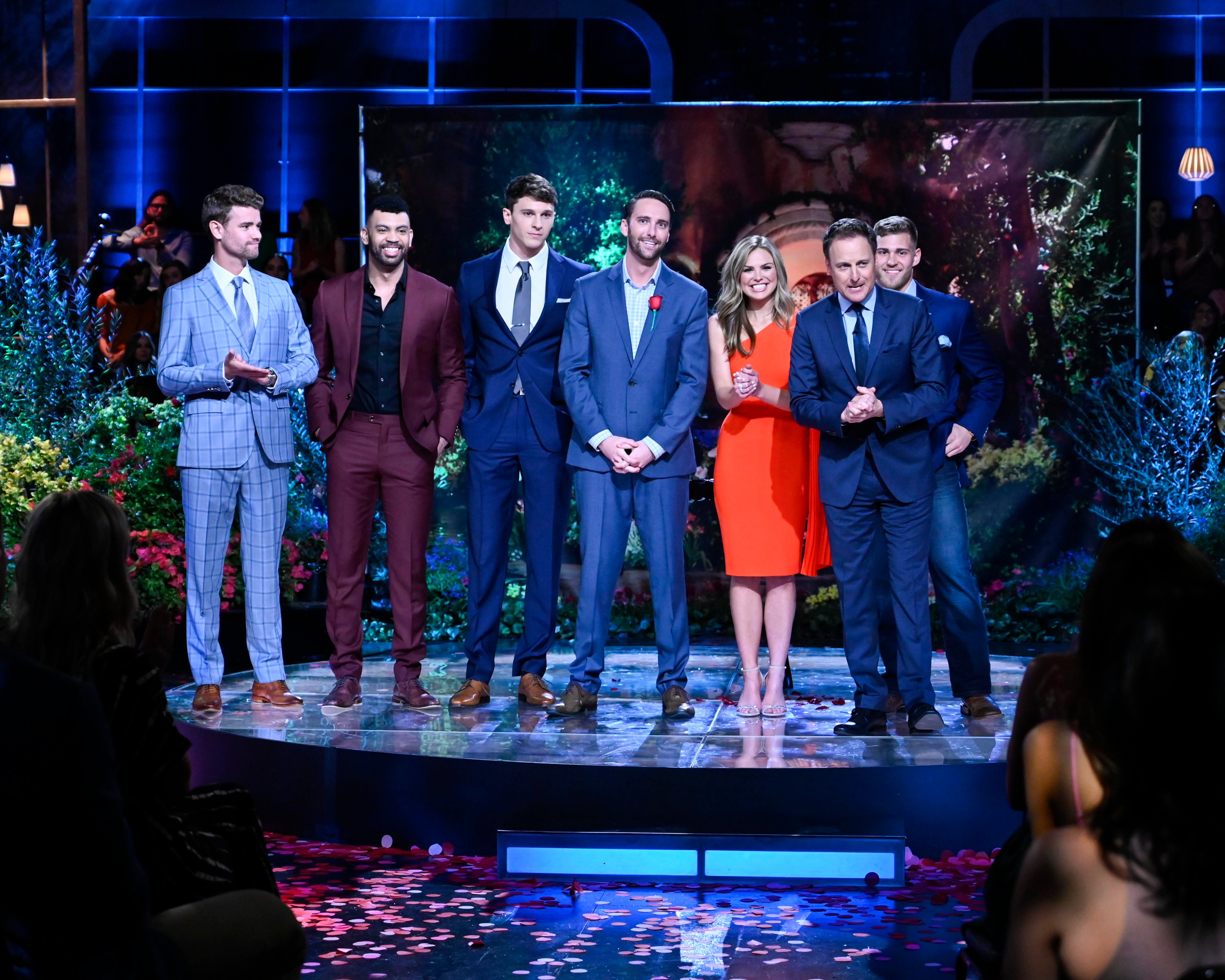 Hannah B Chris Harrison after the final rose with some contestants