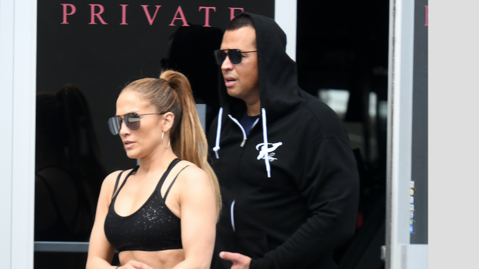 Jennifer Lopez and Alex Rodriguez leaving the gym