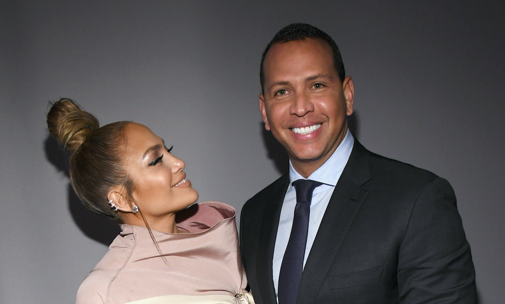 Jennifer Lopez smiling at Alex Rodriguez