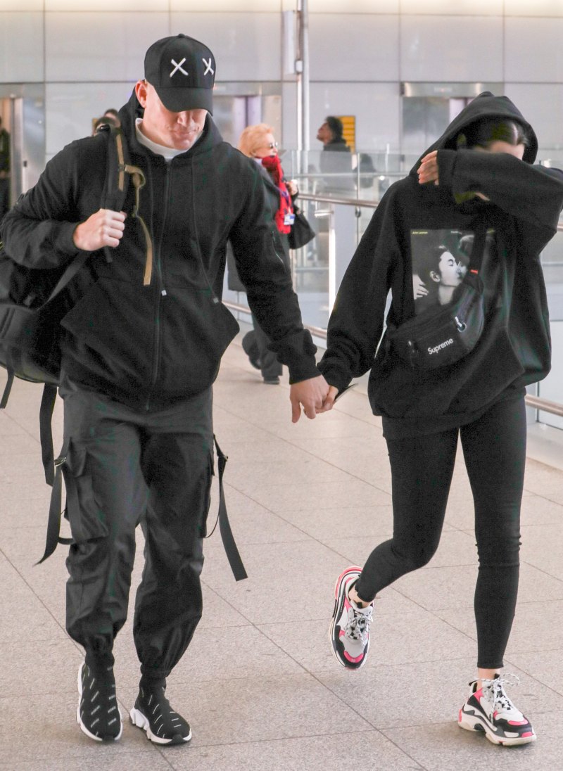 Jessie J and Channing Tatum holding hands through Heathrow airport.