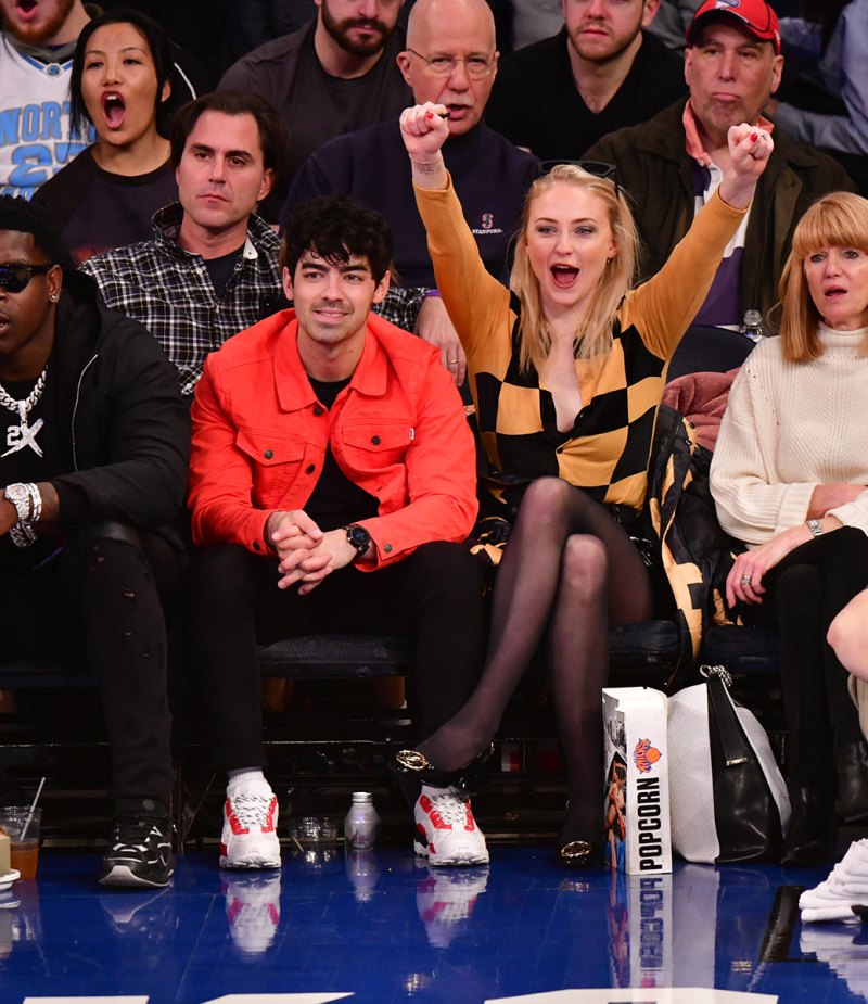 Joe Jonas and Fiancee Sophie Turner Share a Smooch While Courtside at Knicks Game