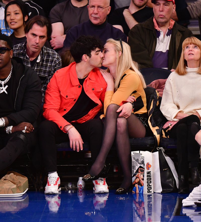 Joe Jonas and Fiancee Sophie Turner Share a Smooch While Courtside at Knicks Game