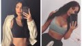 A split image of Kylie Jenner and Kim Kardashian taking mirror selfies.