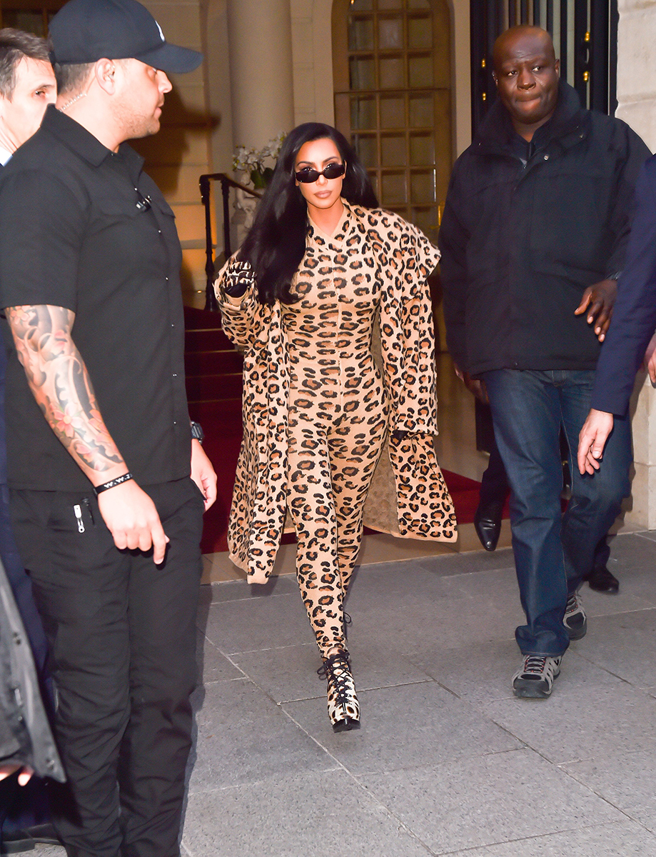 Kim Kardashian Arrives in Paris Rocking Head to Toe Leopard
