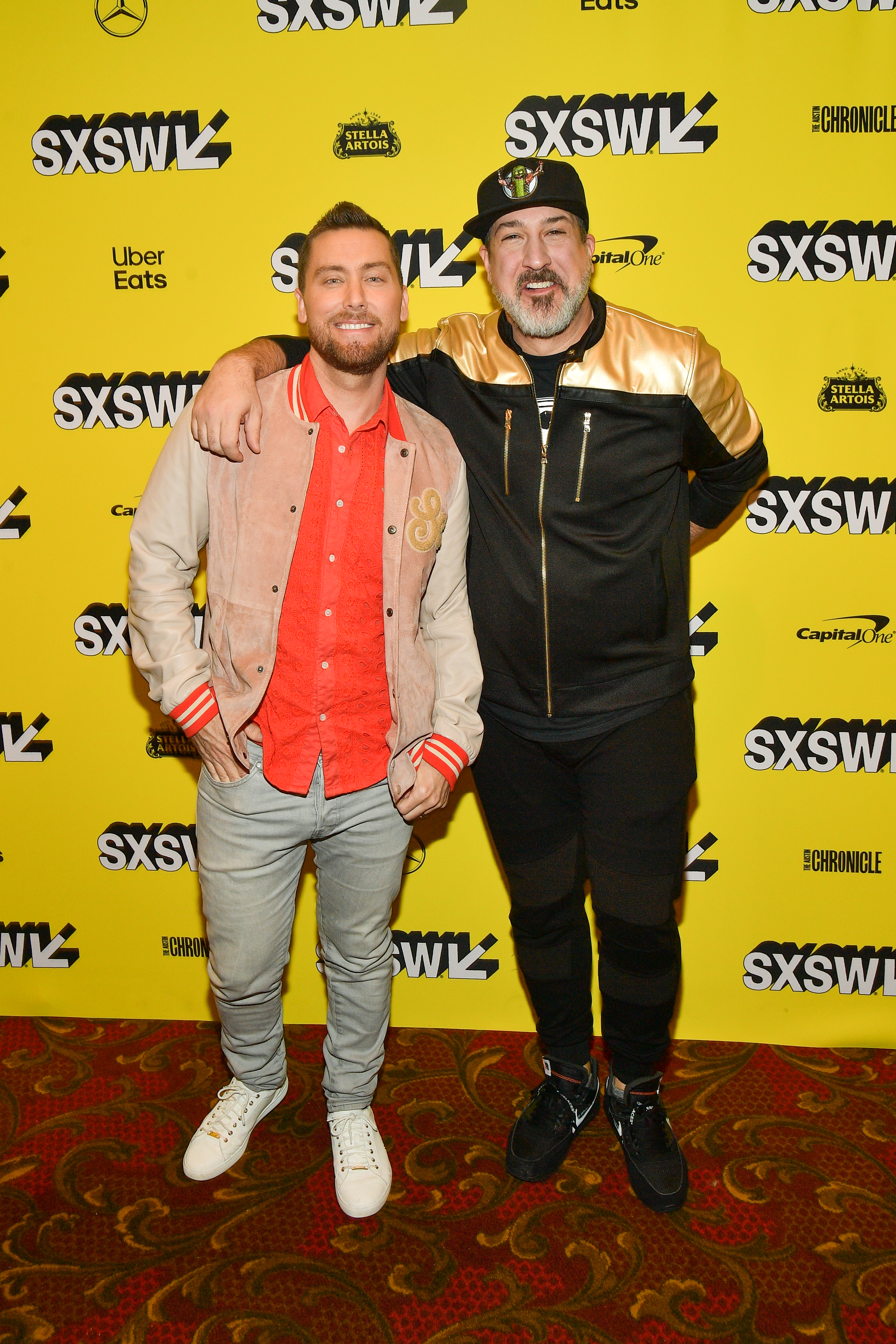 Matthew Charles Ducey, Lance Bass, Aaron Kunkel, Joey Fatone, Nicholas Caprio, and Dave Holmes attend the 'The Boy Band Con: The Lou Pearlman Story' Premiere