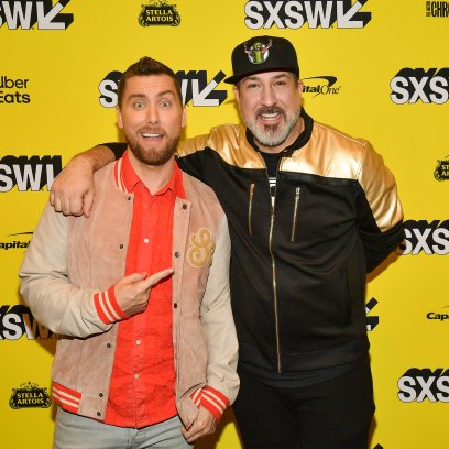 Matthew Charles Ducey, Lance Bass, Aaron Kunkel, Joey Fatone, Nicholas Caprio, and Dave Holmes attend the 'The Boy Band Con: The Lou Pearlman Story' Premiere