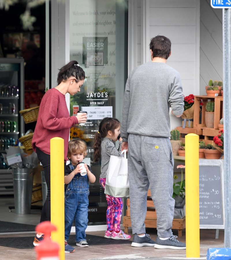 Mila Kunis and Ashton Kutcher spotted grabbing coffee with their two children.