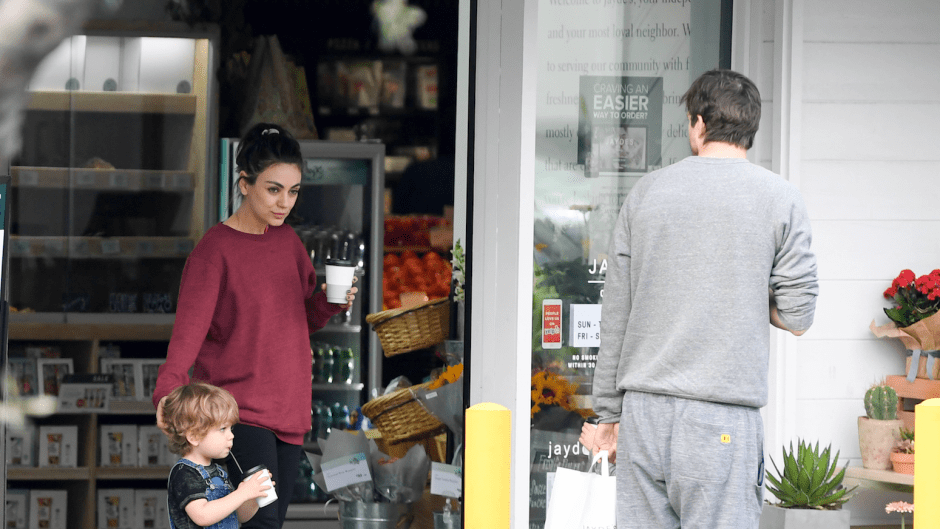 Mila Kunis and Ashton Kutcher spotted grabbing coffee with their two children.