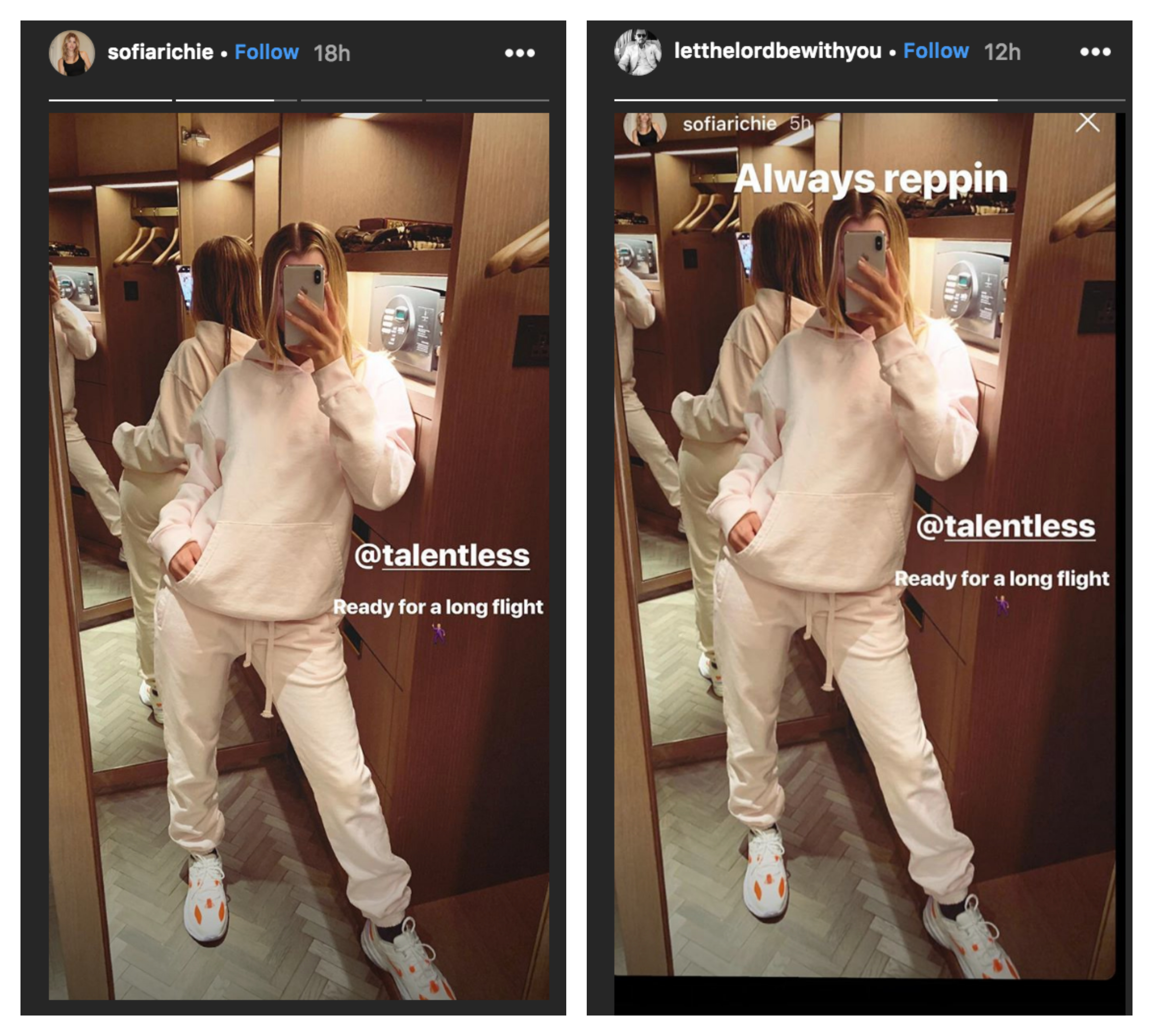 Sofia Richie taking a mirror selfie on an airplane. 