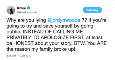 Khloe Kardashian Jordyn woods response
