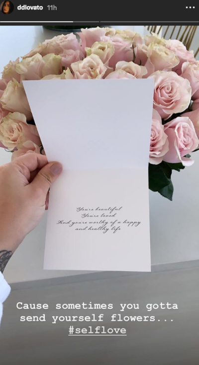 Demi Lovato sent herself flowers on instagram note